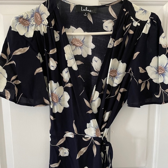 Lulus Lake Como Navy Blue Floral Wrap Dress - Picture 4 of 5